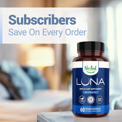 Luna Melatonin-Free Sleep Supplement - Non-Habit Forming Herbal Sleep Supplement, Adult Bedtime Support, Help Sleeping W/Chamomile, Valerian, L-Theanine - 60 Vegan Capsules