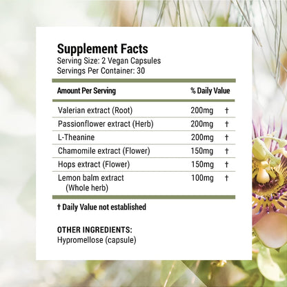 Luna Melatonin-Free Sleep Supplement - Non-Habit Forming Herbal Sleep Supplement, Adult Bedtime Support, Help Sleeping W/Chamomile, Valerian, L-Theanine - 60 Vegan Capsules
